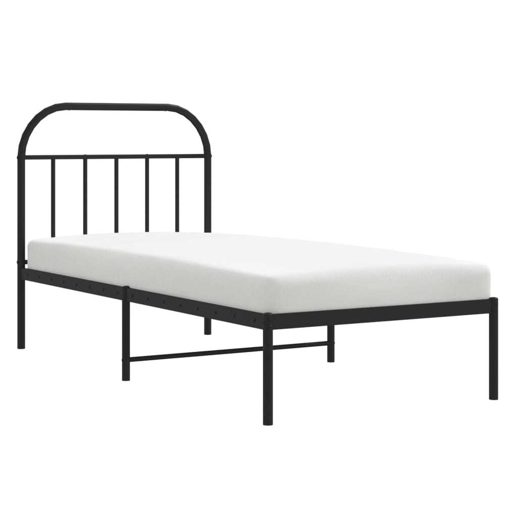 Metal Bed Frame without Mattress with Headboard Black 90x190cm