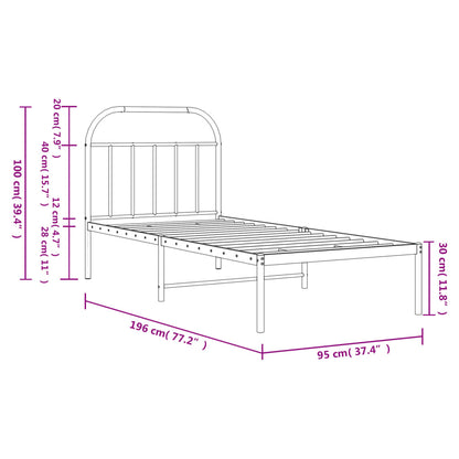 Metal Bed Frame without Mattress with Headboard Black 90x190cm
