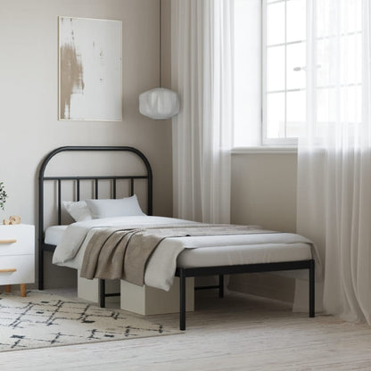 Metal Bed Frame without Mattress with Headboard Black 90x190cm