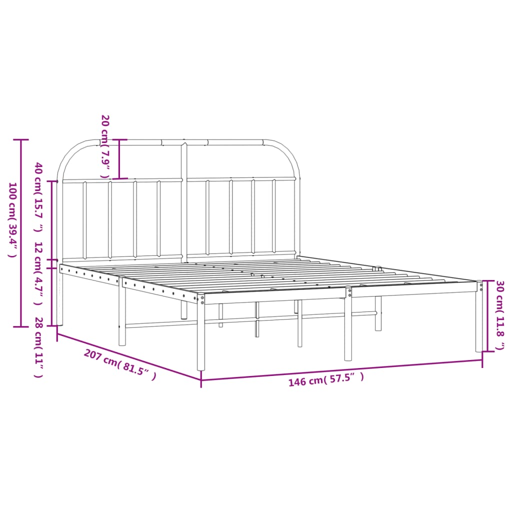 Metal Bed Frame without Mattress with Headboard Black 140x200cm