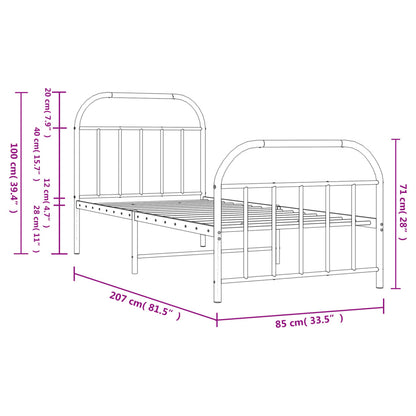 Metal Bed Frame without Mattress with Footboard Black 80x200cm