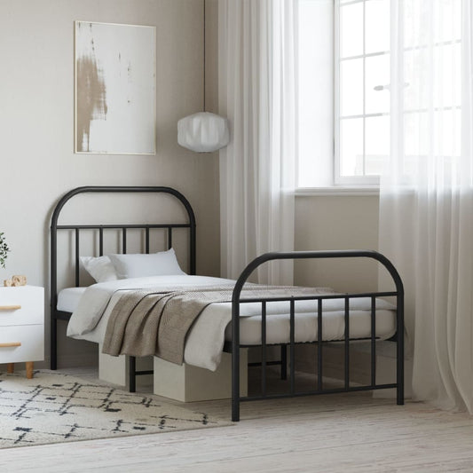 Metal Bed Frame without Mattress with Footboard Black 80x200cm