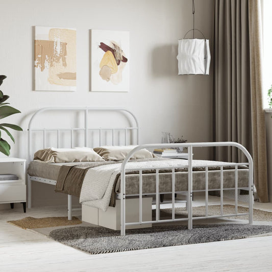 Metal Bed Frame without Mattress with Footboard White 120x200cm