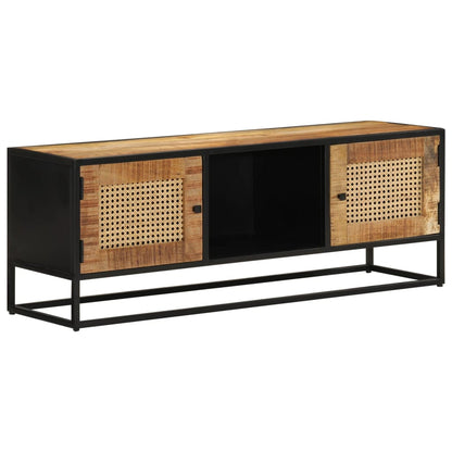 TV Cabinet 110x30x40 cm Solid Rough Wood Mango&Iron