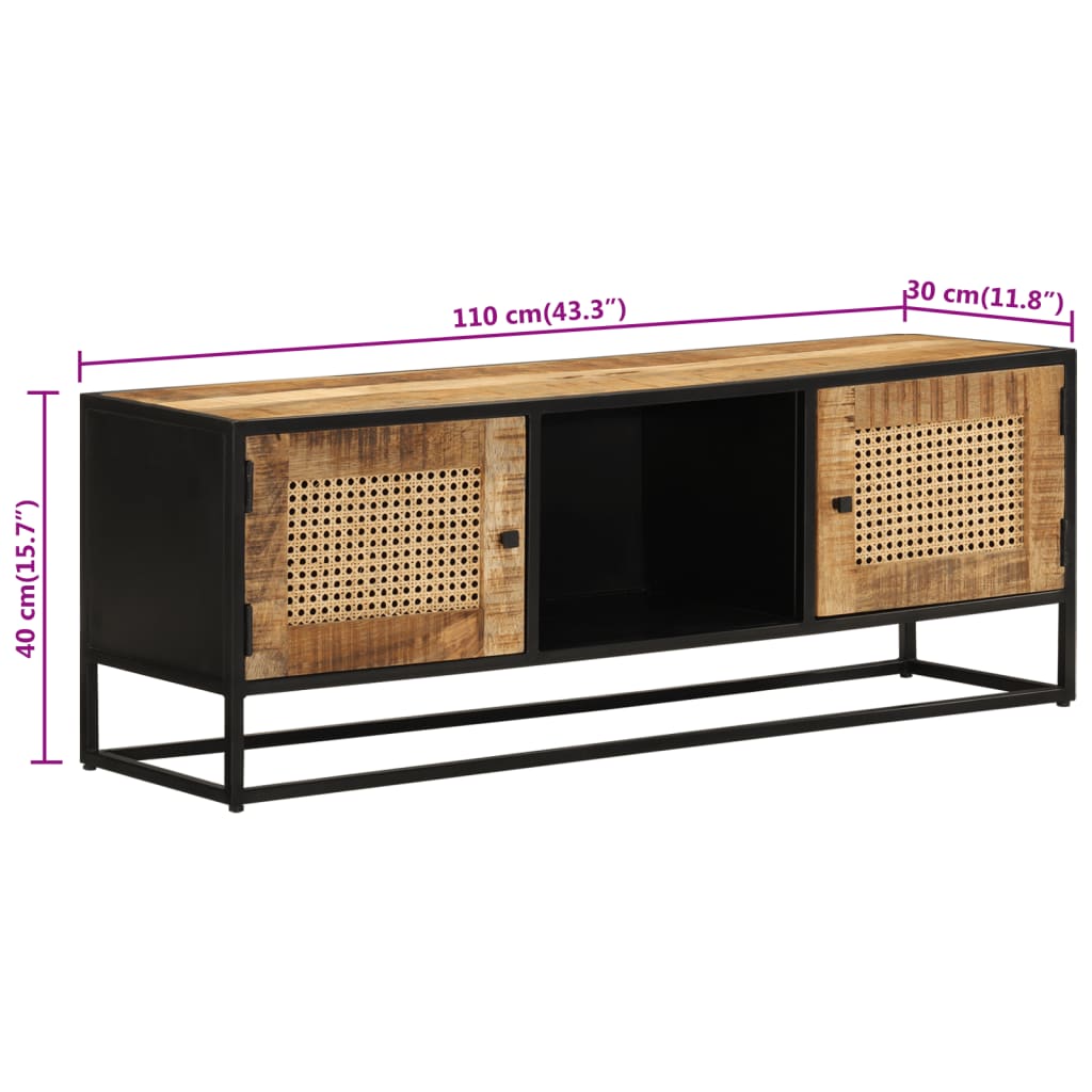 TV Cabinet 110x30x40 cm Solid Rough Wood Mango&Iron