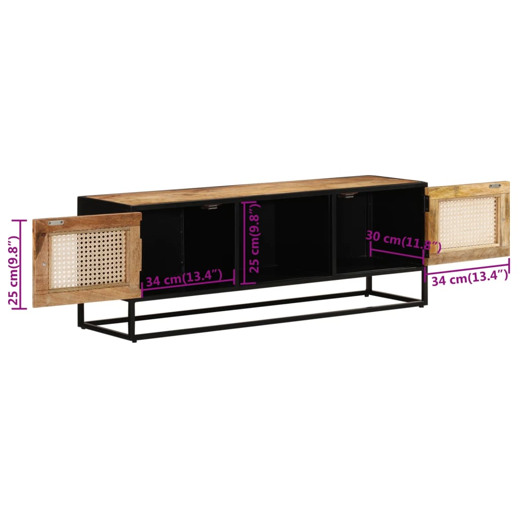 TV Cabinet 110x30x40 cm Solid Rough Wood Mango&Iron