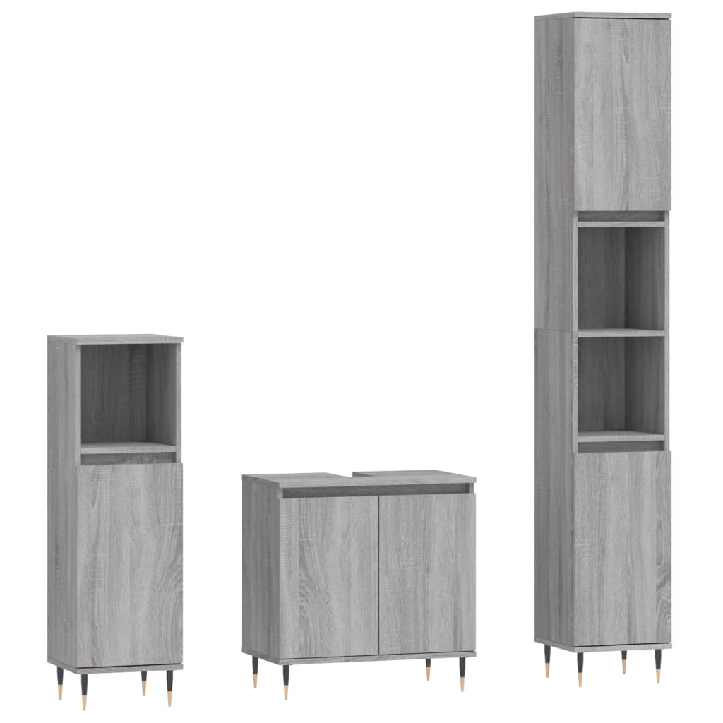 3 Piece Bathroom Cabinet Set Grey Sonoma Engineered Wood