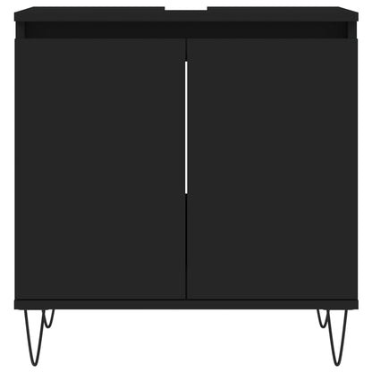 3 Piece Bathroom Cabinet Set Black Engineered Wood