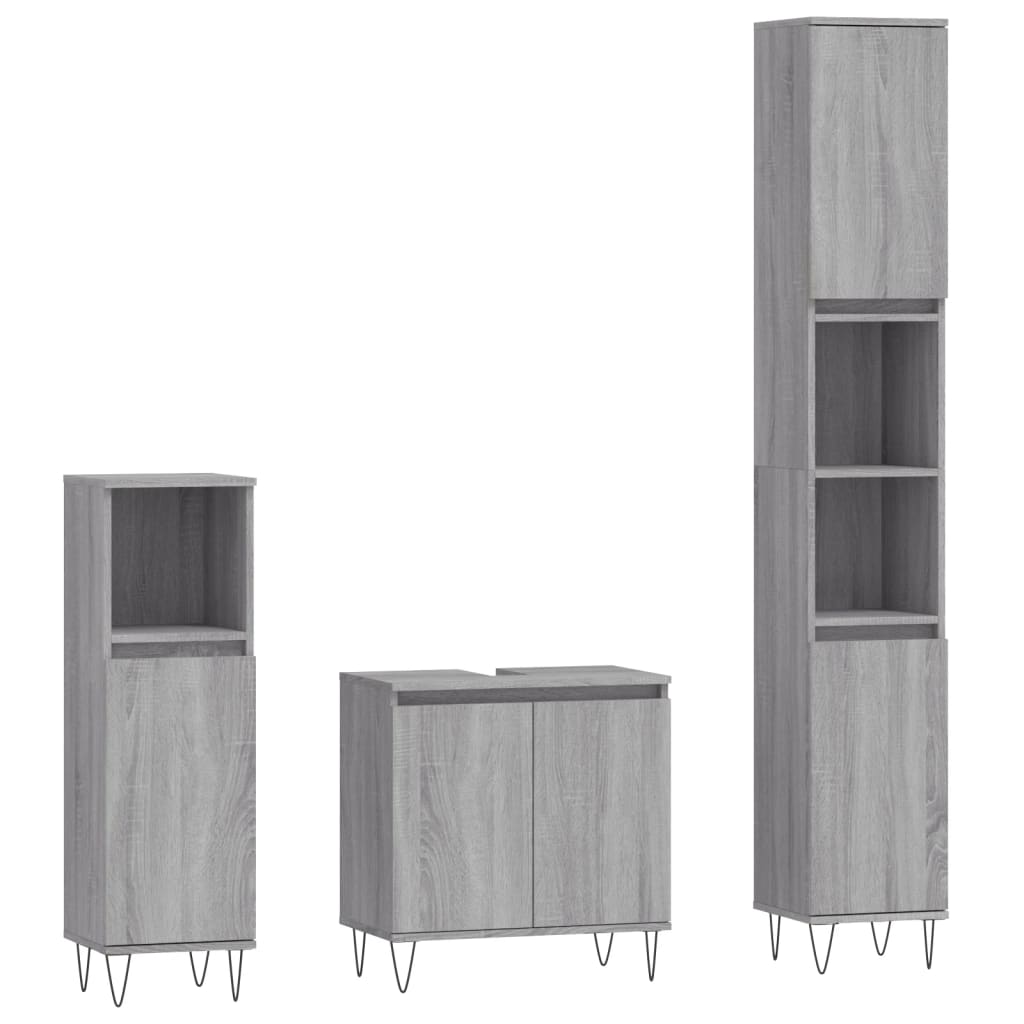 3 Piece Bathroom Cabinet Set Grey Sonoma Engineered Wood