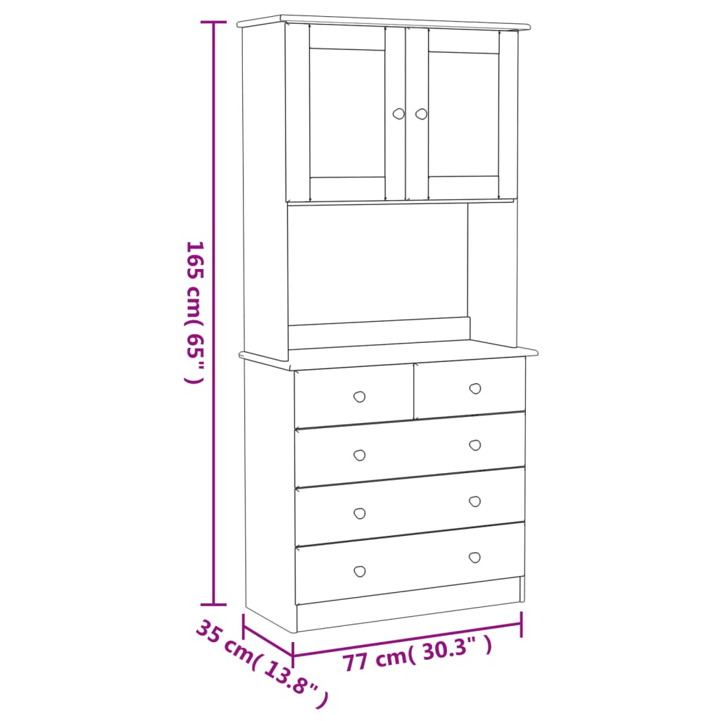 Highboard ALTA White 77x35x165 cm Solid Wood Pine