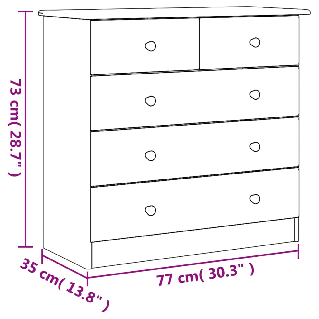 Chest of Drawers ALTA White 77x35x73 cm Solid Wood Pine