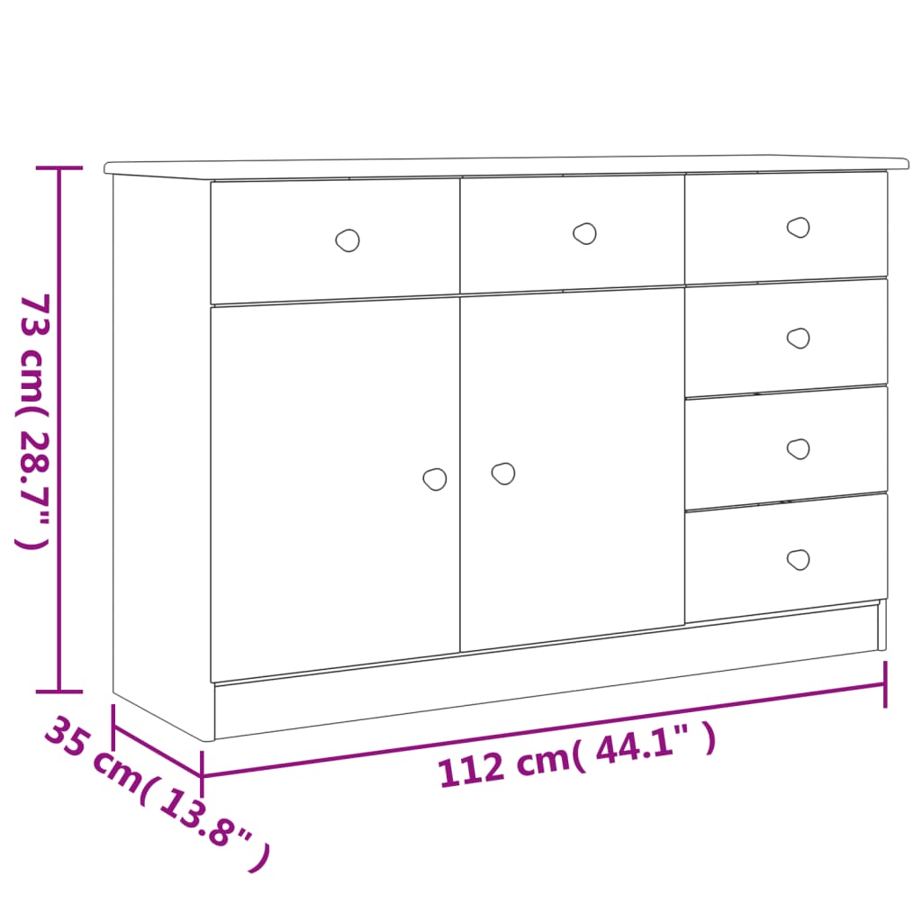 Sideboard ALTA White 112x35x73 cm Solid Wood Pine