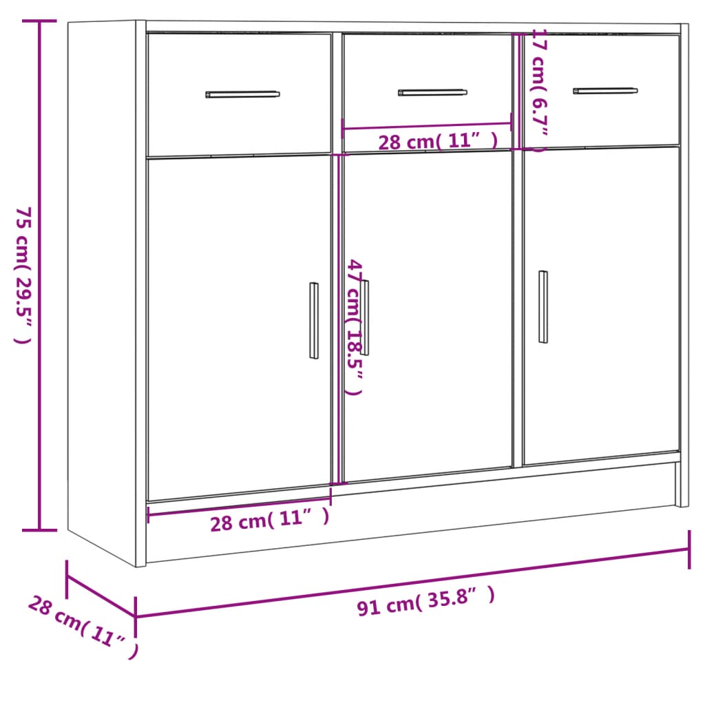 Sideboard Concrete Grey 91x28x75 cm Engineered Wood
