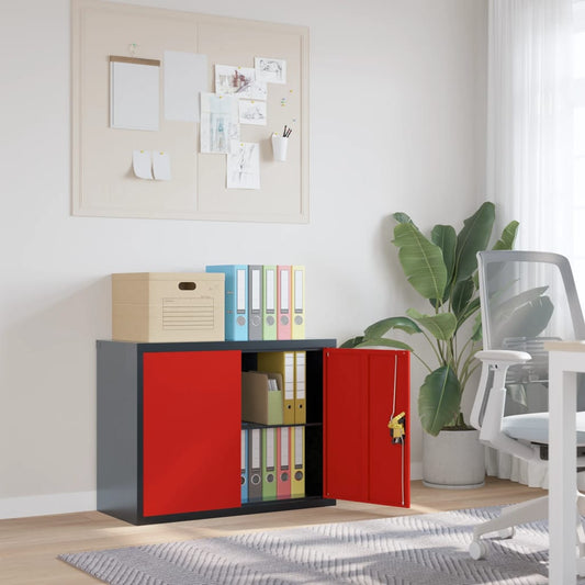 File Cabinet Anthracite and Red 90x40x70 cm Steel