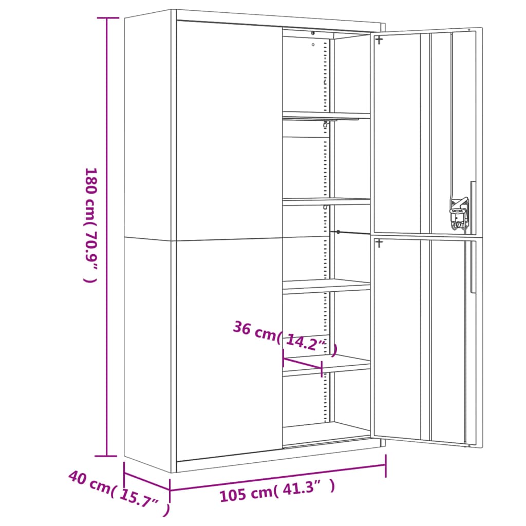 File Cabinet White 105x40x180 cm Steel