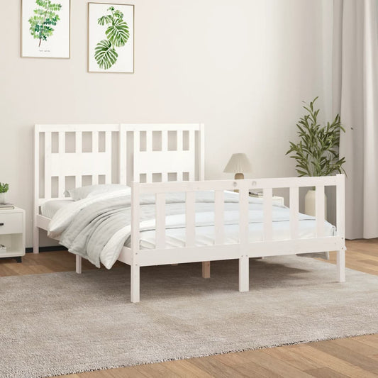 Bed Frame with Headboard White Solid Wood Pine 140x200 cm