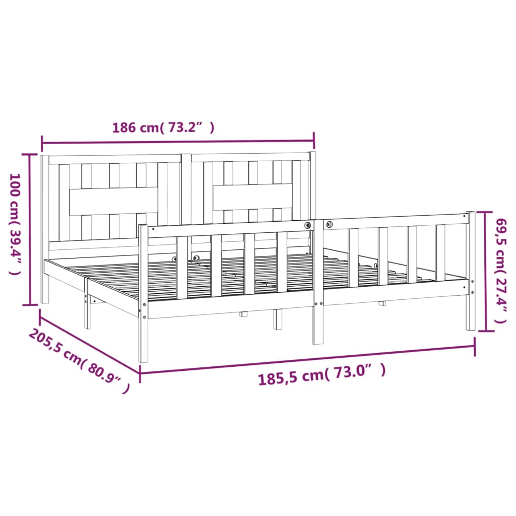 Bed Frame without Mattress White Solid Wood Pine Super King Size