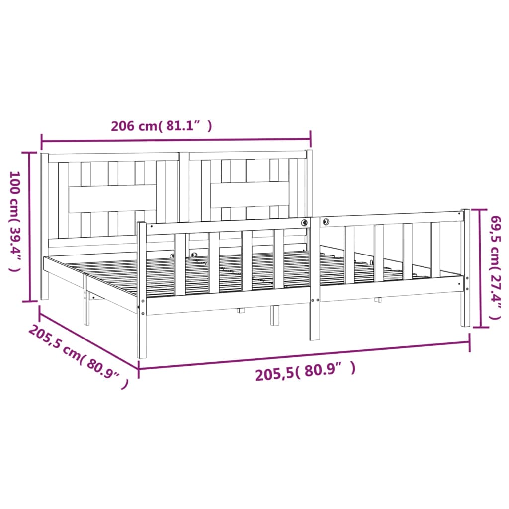 Bed Frame without Mattress Black Solid Wood Pine 200x200 cm