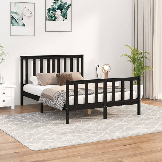 Bed Frame with Headboard Black 120x200 cm Solid Wood Pine