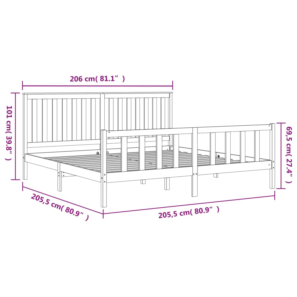 Bed Frame without Mattress Grey 200x200 cm Solid Wood Pine