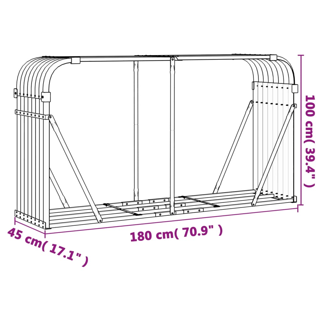 Log Holder Green 180x45x100 cm Galvanised Steel