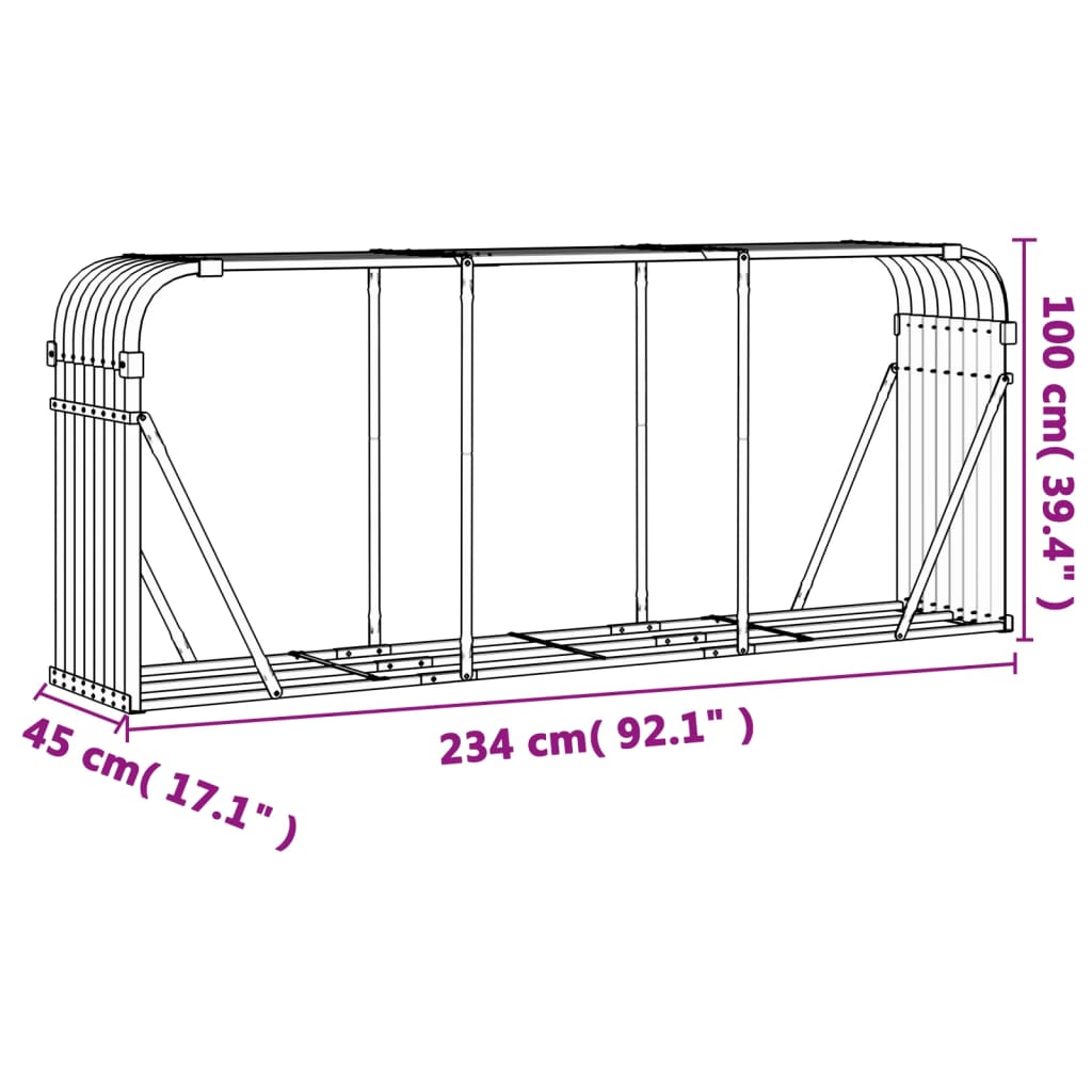 Log Holder Light Brown 234x45x100 cm Galvanised Steel