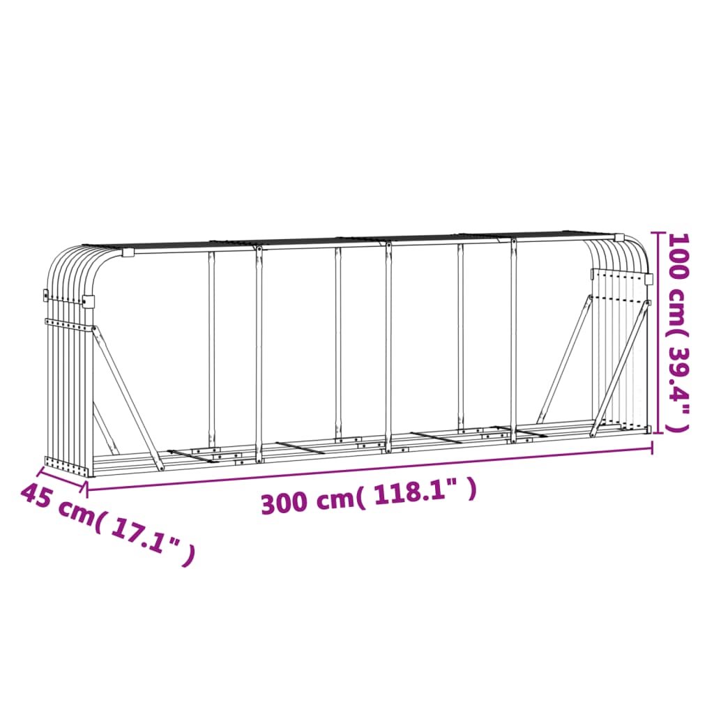 Log Holder Light Brown 300x45x100 cm Galvanised Steel