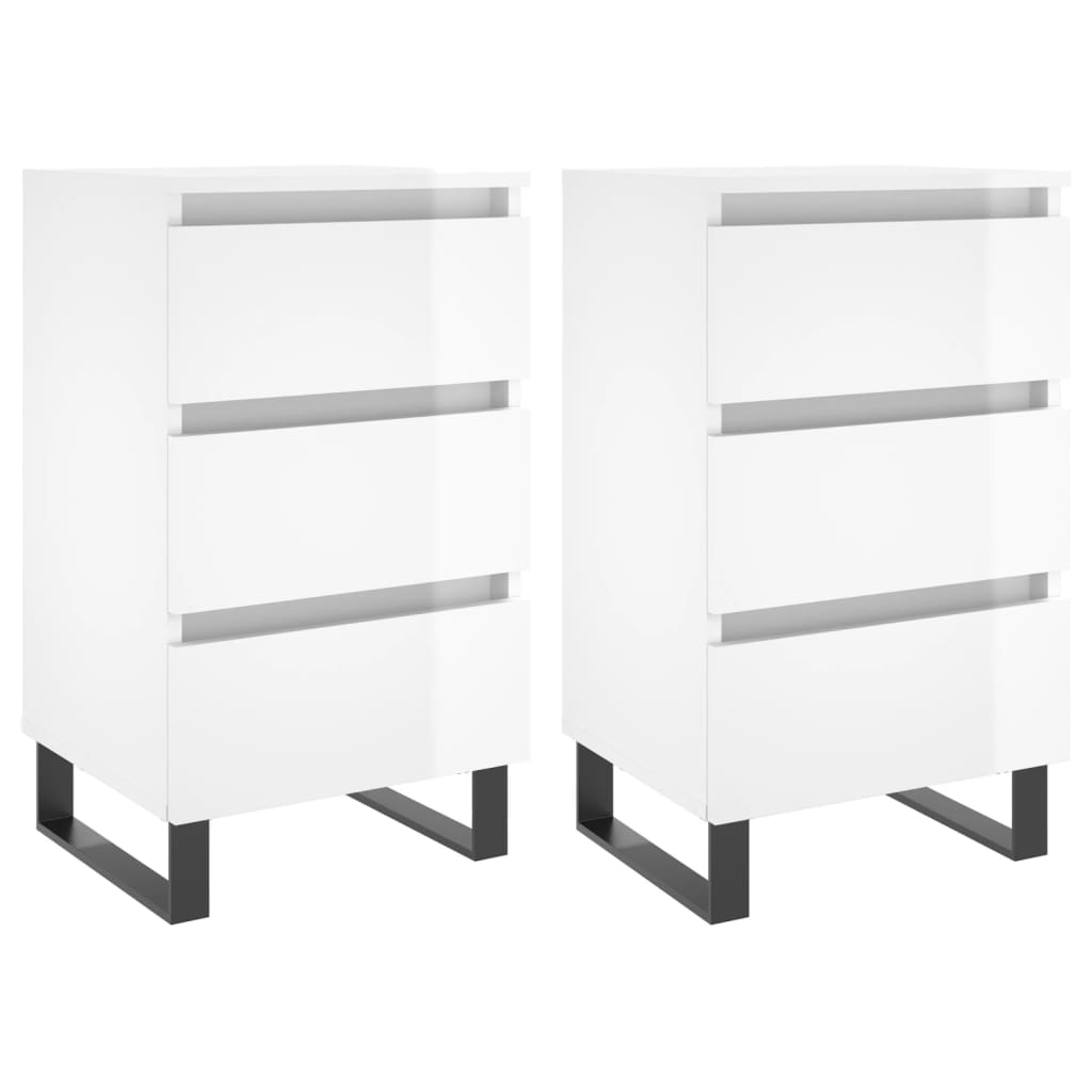 Bedside Cabinets 2 pcs High Gloss White 40x35x69 cm Engineered Wood