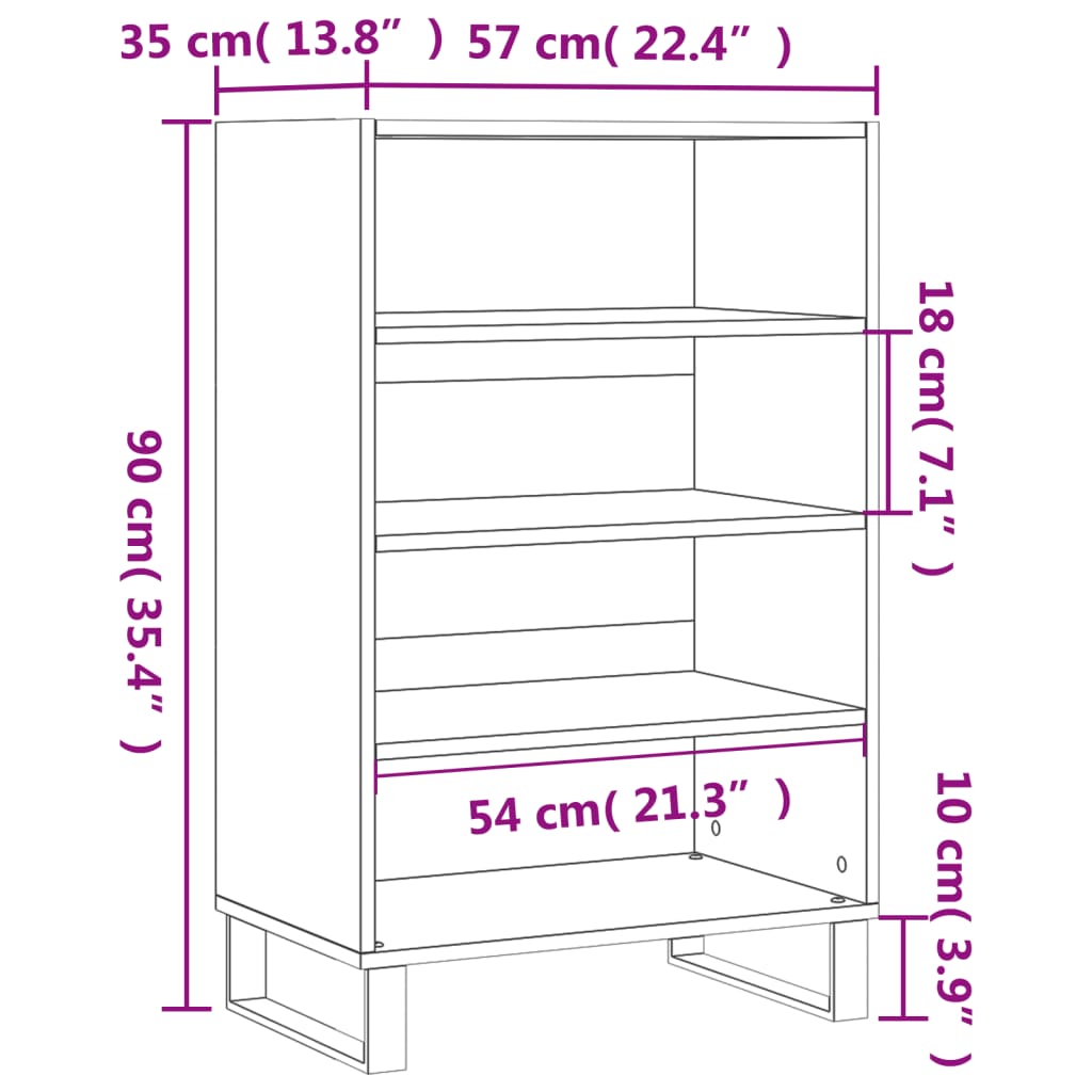 Highboard High Gloss White 57x35x90 cm Engineered Wood