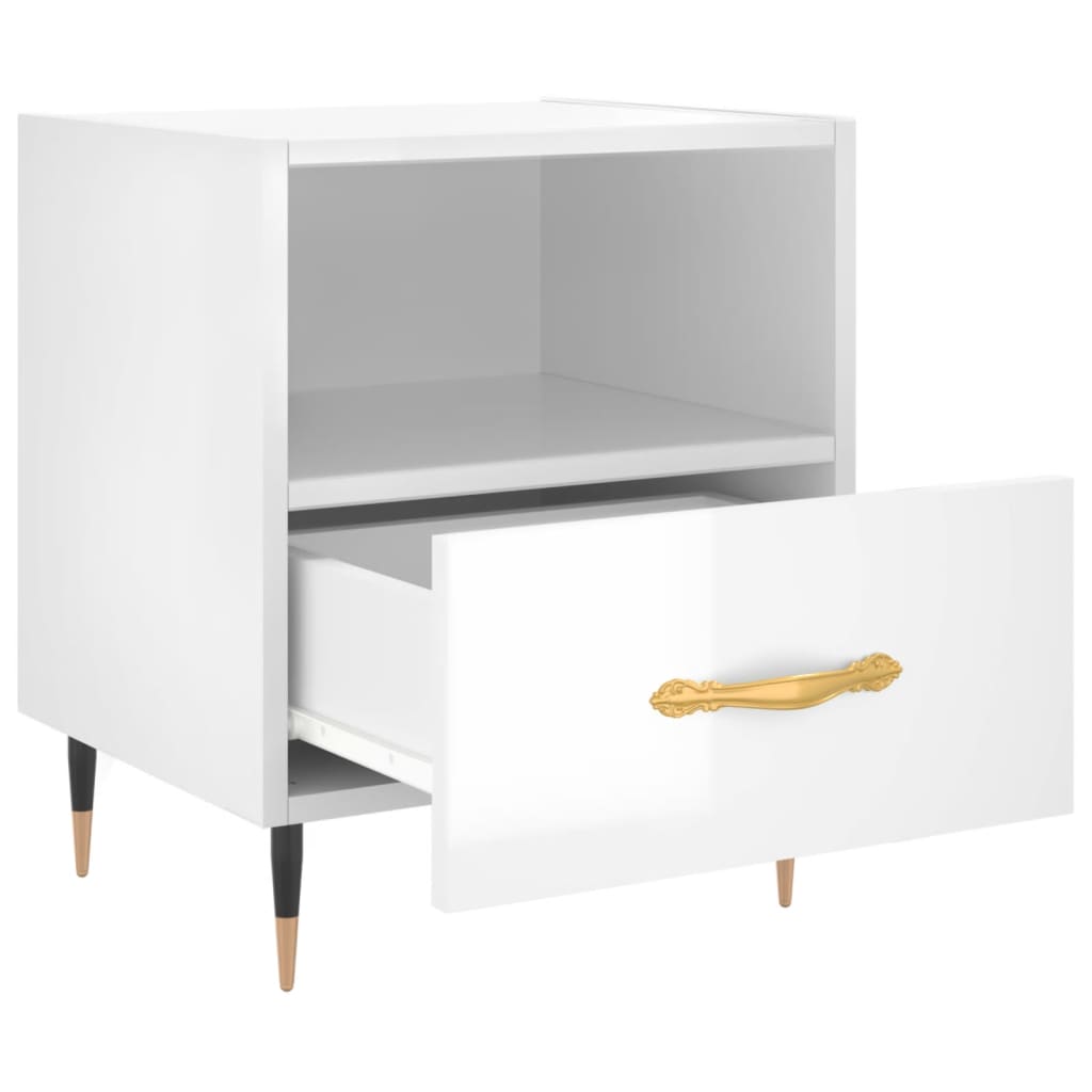 Bedside Cabinet High Gloss White 40x35x47.5 cm Engineered Wood