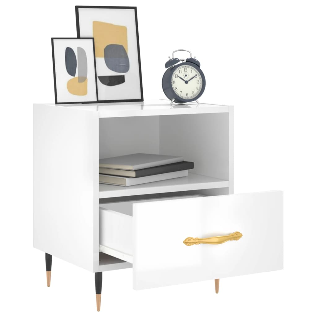 Bedside Cabinet High Gloss White 40x35x47.5 cm Engineered Wood