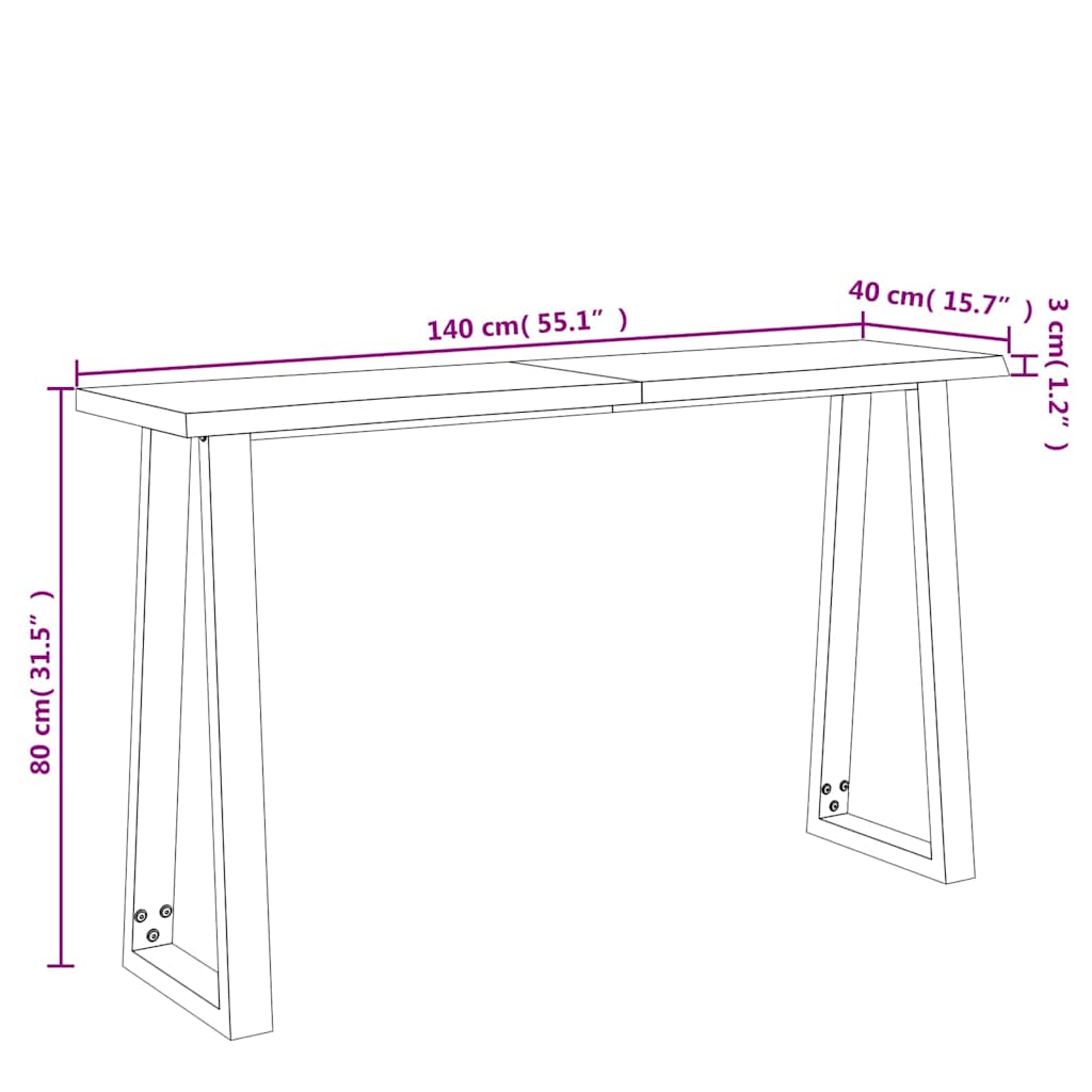 Console Table with Live Edge 140x40x80 cm Solid Wood Acacia