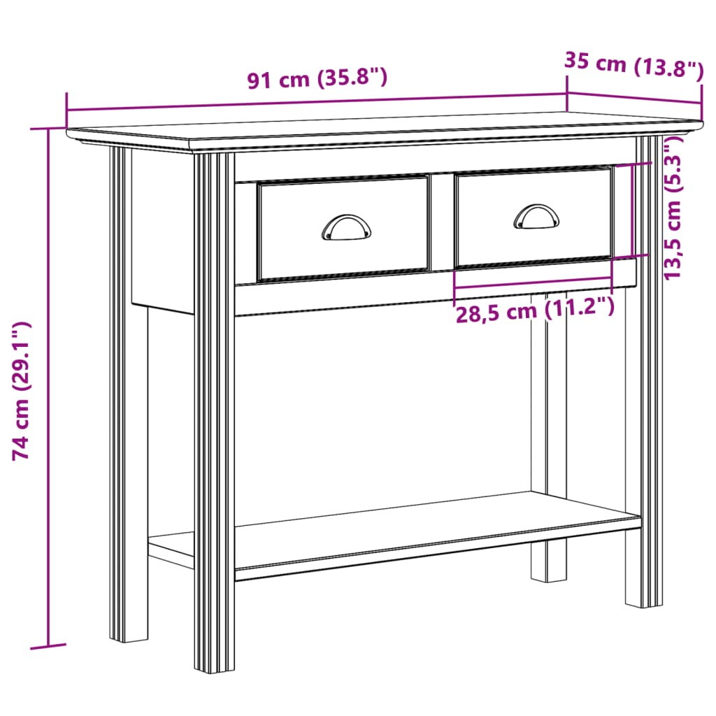 Console Table BODO White 90x34.5x73 cm Solid Wood Pine