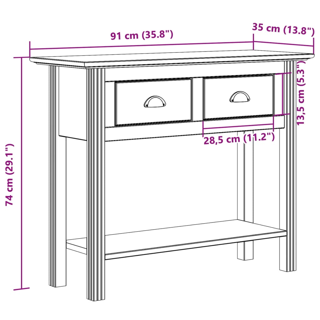 Console Table BODO Grey 90x34.5x73 cm Solid Wood Pine