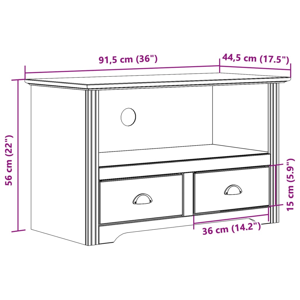 TV Cabinet with 2 Drawers BODO Brown 91x43x56 cm Solid Wood Pine