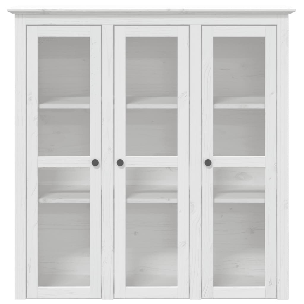 Cabinet with Glass Doors BODO White Solid Wood Pine