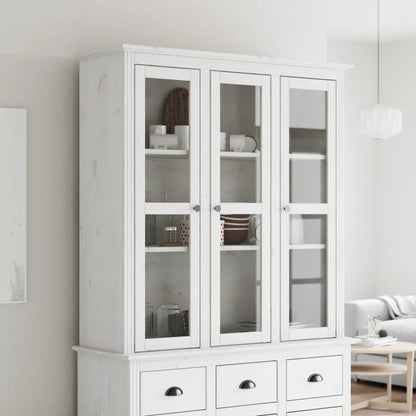 Cabinet with Glass Doors BODO White Solid Wood Pine