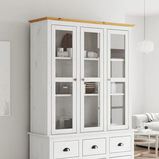 Cabinet with Glass Doors BODO White and Brown Solid Wood Pine