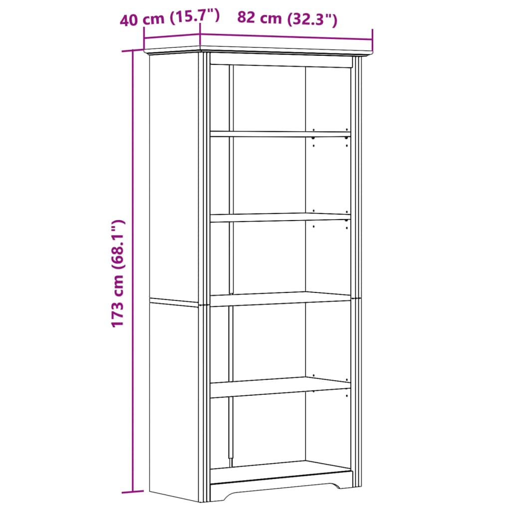 Bookcase BODO White 80x38x180 cm Solid Wood Pine 5-Tier