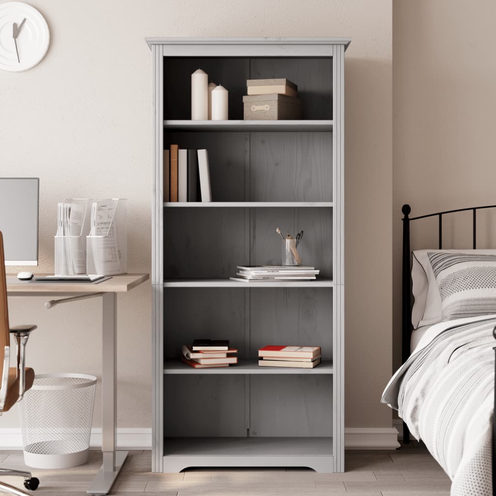 Bookcase BODO Grey 80x38x180 cm Solid Wood Pine 5-Tier