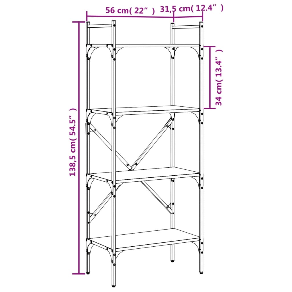 Bookcase 4-Tier Sonoma Oak 56x31.5x138.5 cm Engineered Wood