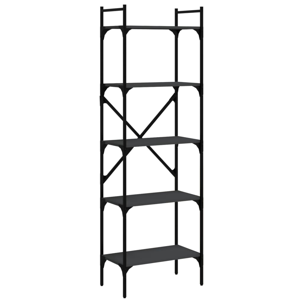 Bookcase 5-Tier Black 56x31.5x174 cm Engineered Wood