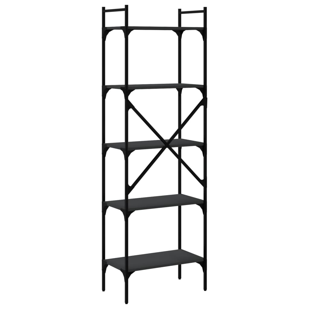 Bookcase 5-Tier Black 56x31.5x174 cm Engineered Wood