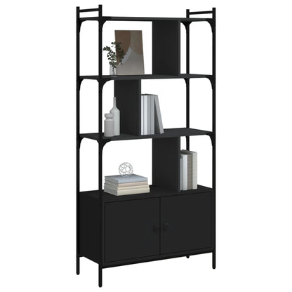 Bookcase with Doors Black76.5x30x154.5 cm Engineered Wood