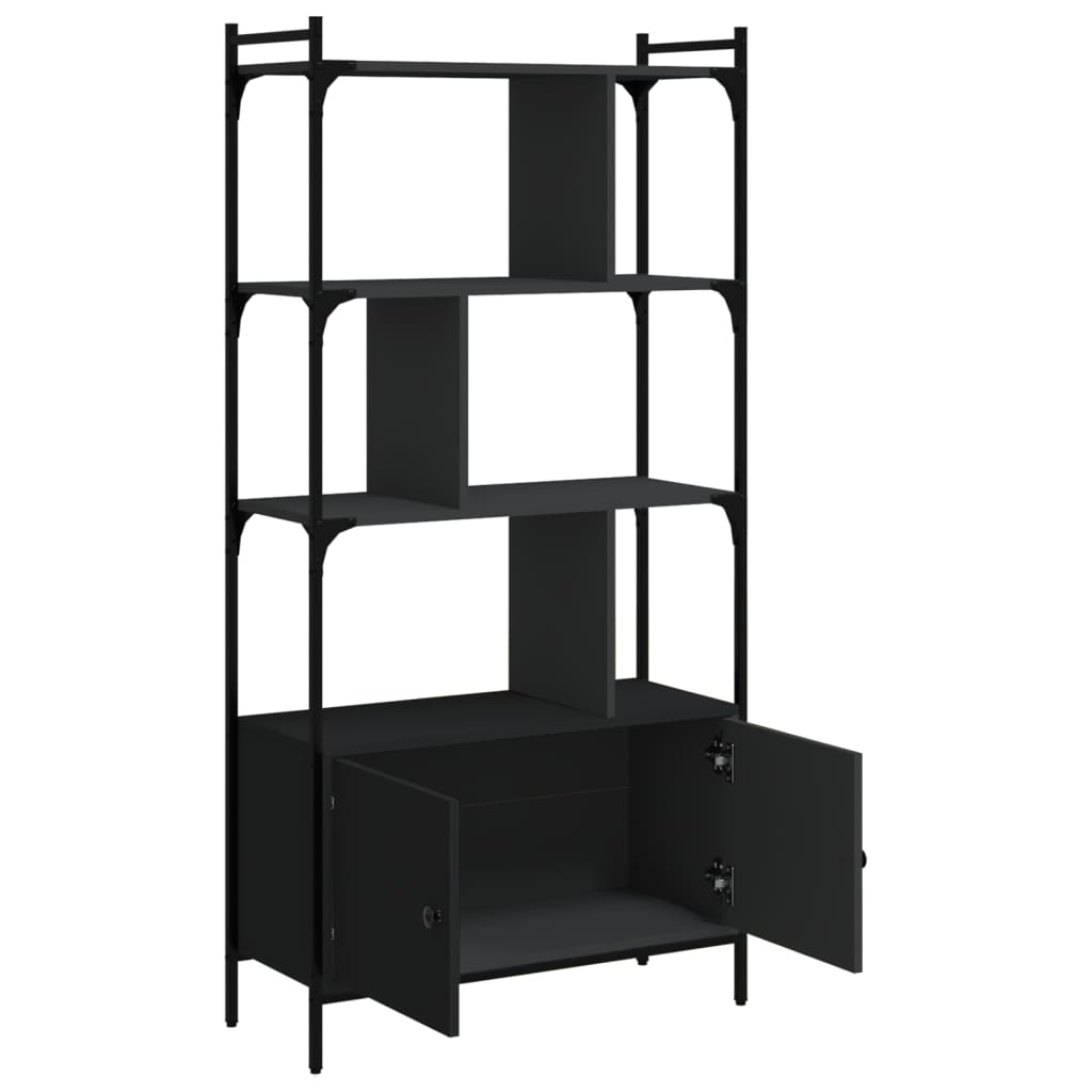 Bookcase with Doors Black76.5x30x154.5 cm Engineered Wood