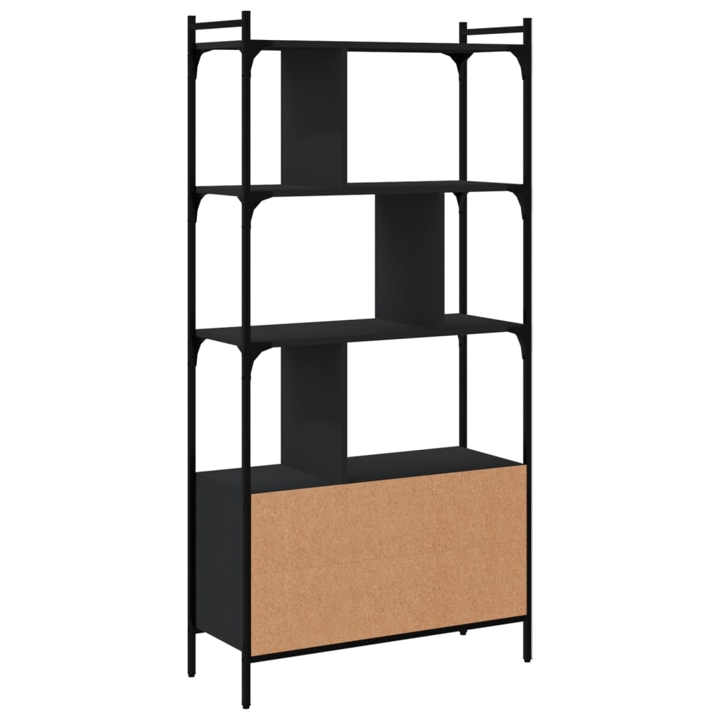 Bookcase with Doors Black76.5x30x154.5 cm Engineered Wood