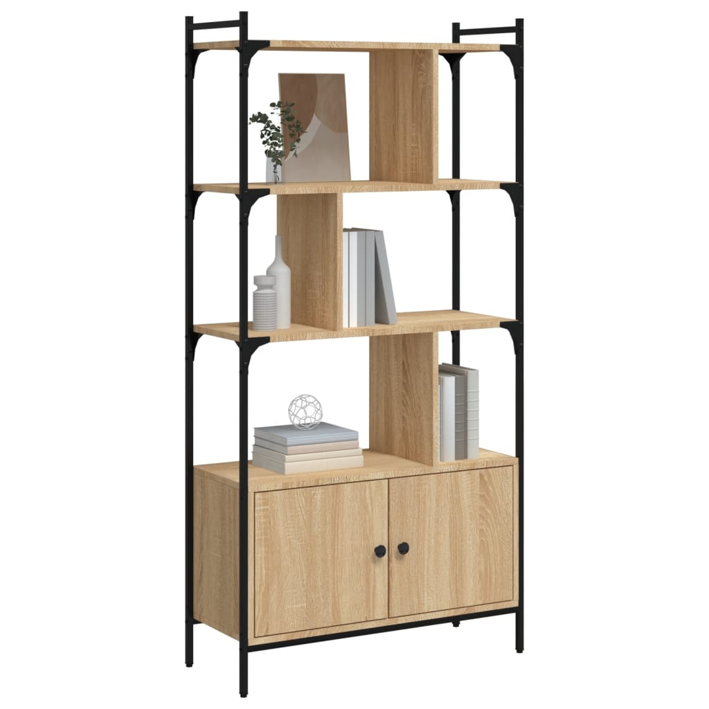 Bookcase with Doors Sonoma Oak 76.5x30x154.5 cm Engineered Wood