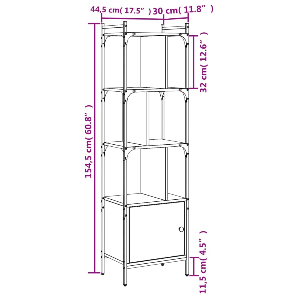 Bookcase with Door Black 44.5x30x154.5 cm Engineered Wood