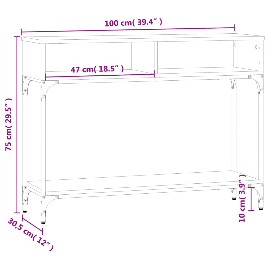 Console Table Brown Oak 100x30.5x75 cm Engineered Wood