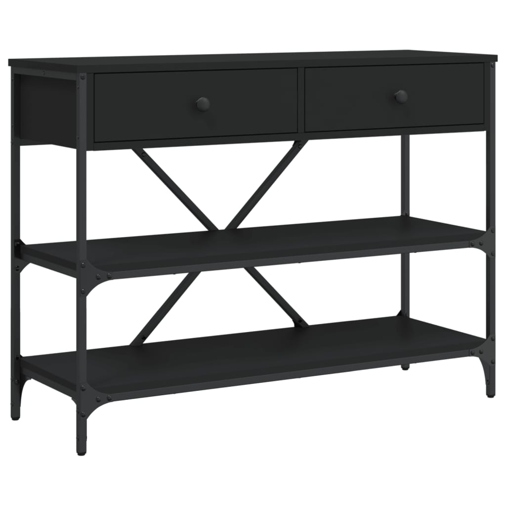 Console Table with Drawers and Shelves Black Engineered Wood